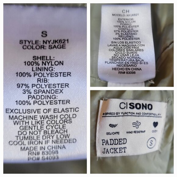 CISONO Quilted Bomber  Sage Green Puffer Jack Women's  Jacket -US S - Picture 12 of 12